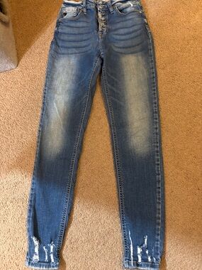 KanCan High Rise Distressed Skinny Jeans - Blue Wash